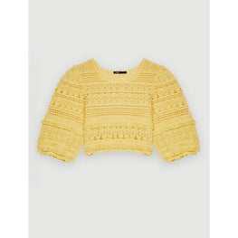 Women Crochet Knit Top With Fringing - Yellow