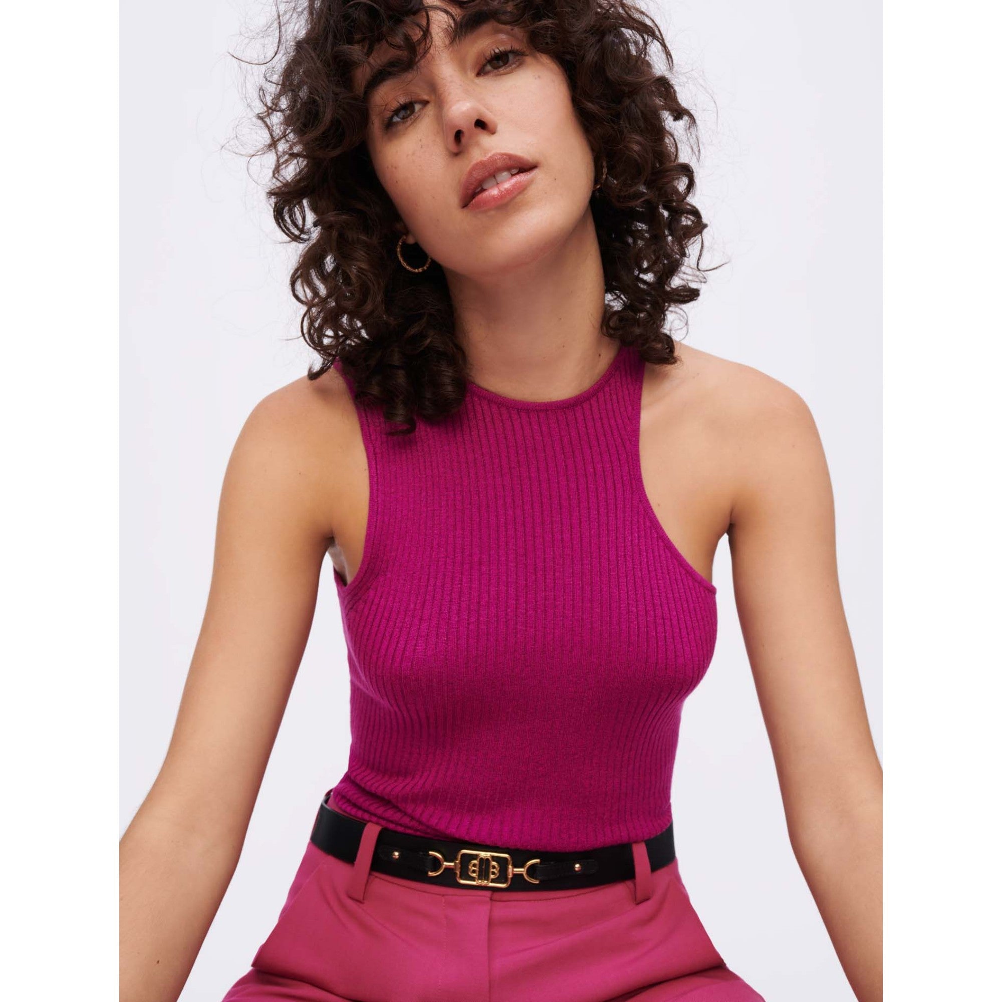 Women Asymmetrical Knitted Tank Top - Fuchsia