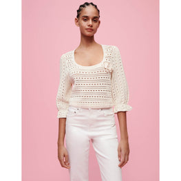 Women Croquet Pointelle Sweater - White