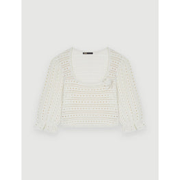 Women Croquet Pointelle Sweater - White