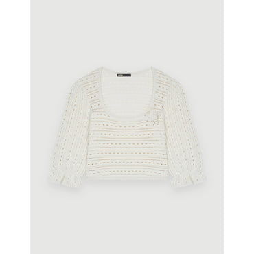 Women Croquet Pointelle Sweater - White