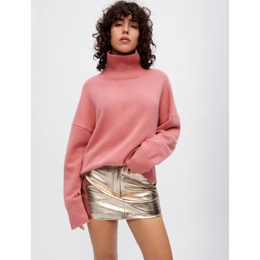 Women Loose-Fitting Stretch Cashmere Pullover - Pink