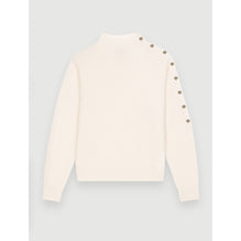 Women Cashmere Sweater With Gold Press Studs - Ecru