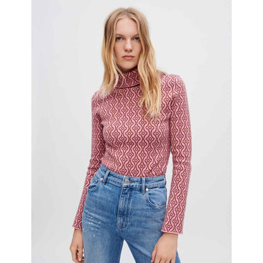 Women Fitted Sweater In Clover Maje Jacquard - Pink