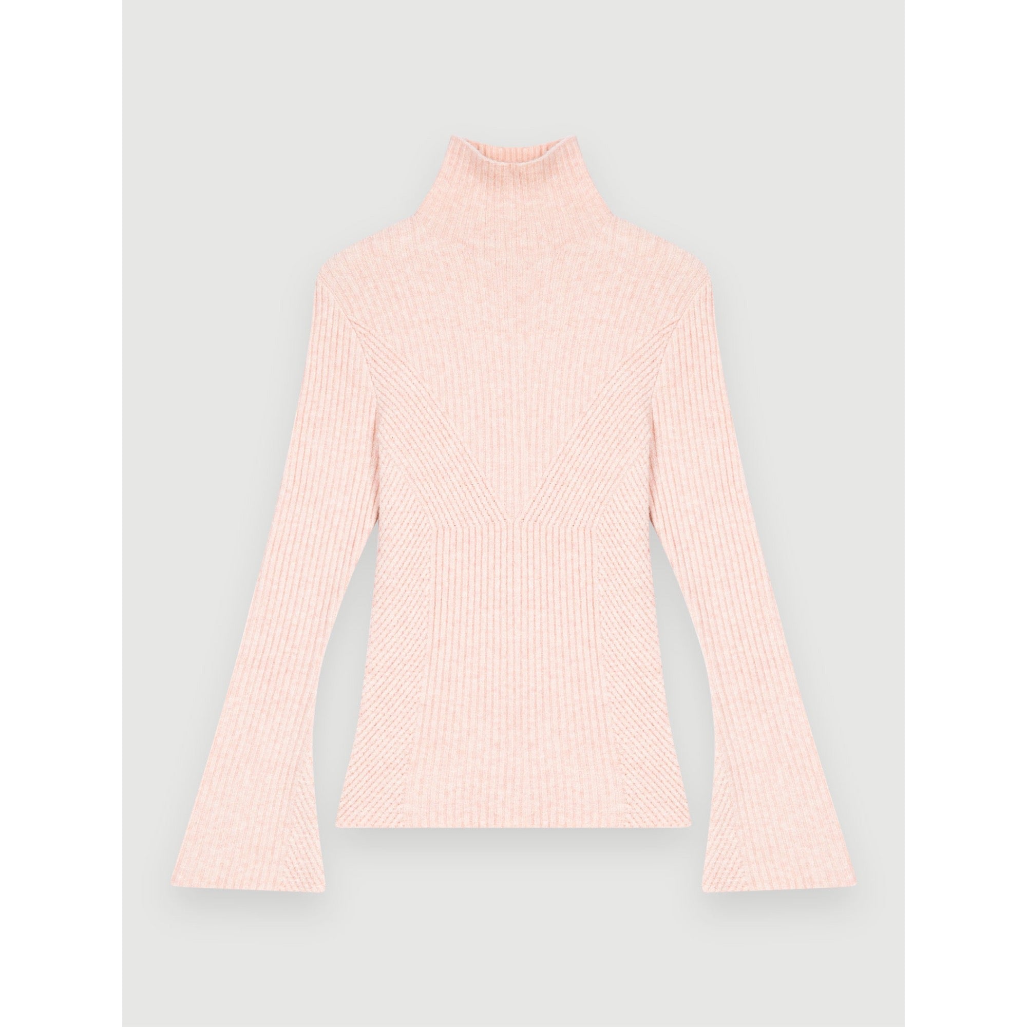 Women High-Necked Stretch Knit Pullover - Pale Pink