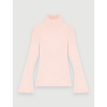 Women High-Necked Stretch Knit Pullover - Pale Pink