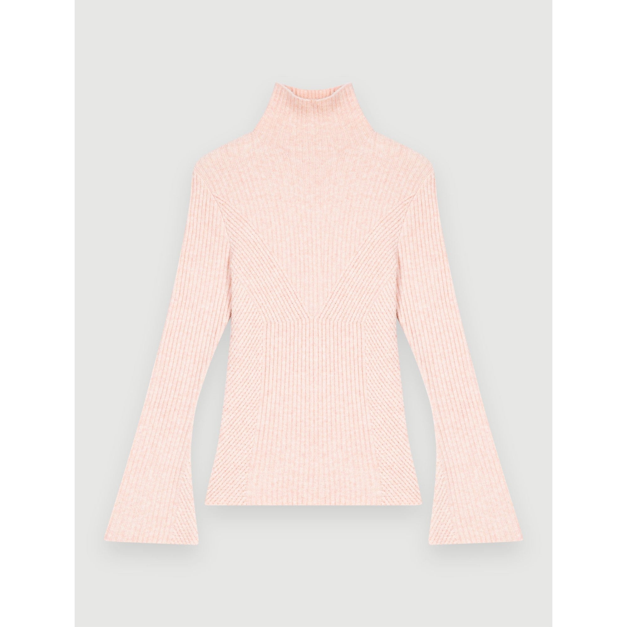 Women High-Necked Stretch Knit Pullover - Pale Pink