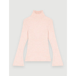 Women High-Necked Stretch Knit Pullover - Pale Pink