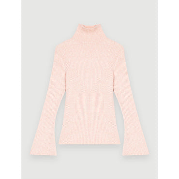 Women High-Necked Stretch Knit Pullover - Pale Pink