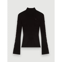 Women Close-Fitting Openwork Sleeve Jumper - Black