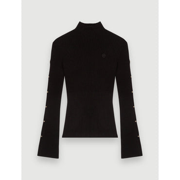 Women Close-Fitting Openwork Sleeve Jumper - Black