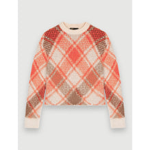 Women Fluffy Diamond Jacquard Pullover - Orange