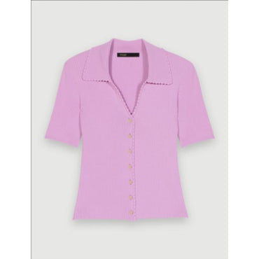 Women Buttoned Knit Top - Parma Violet