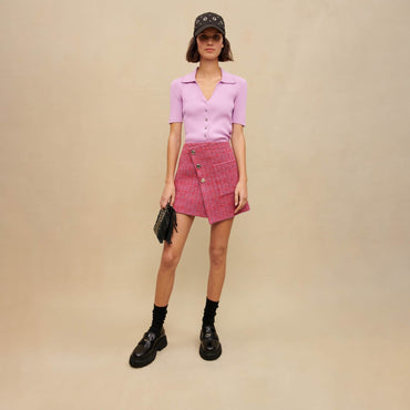 Women Buttoned Knit Top - Parma Violet