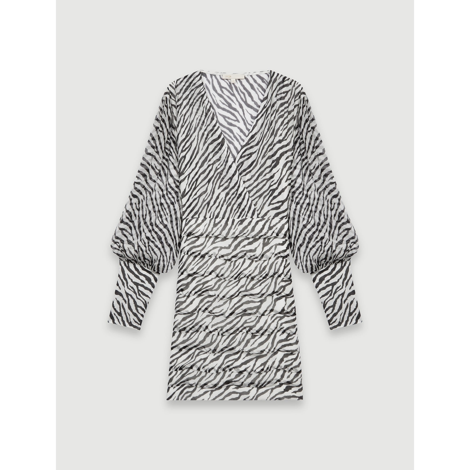 Women Shirred Printed Muslin Dress - Black / White