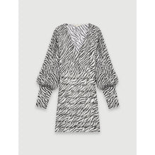 Women Shirred Printed Muslin Dress - Black / White