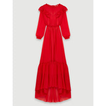 Women Long Muslin Dress With Ruffles - Red