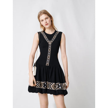 Women Black Knit Skater Dress - Black