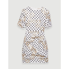 Women Polka Dot And Embroidered Sequin Dress - White / Black