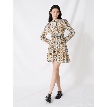 Women Printed Smocked Crêpe Dress - Blue Sky