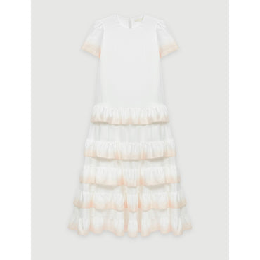 Women Gradated Tie-Dye Style Ruffled Dress - White