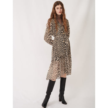 Women Printed Muslin Dress With Jewels - Natural Leopard