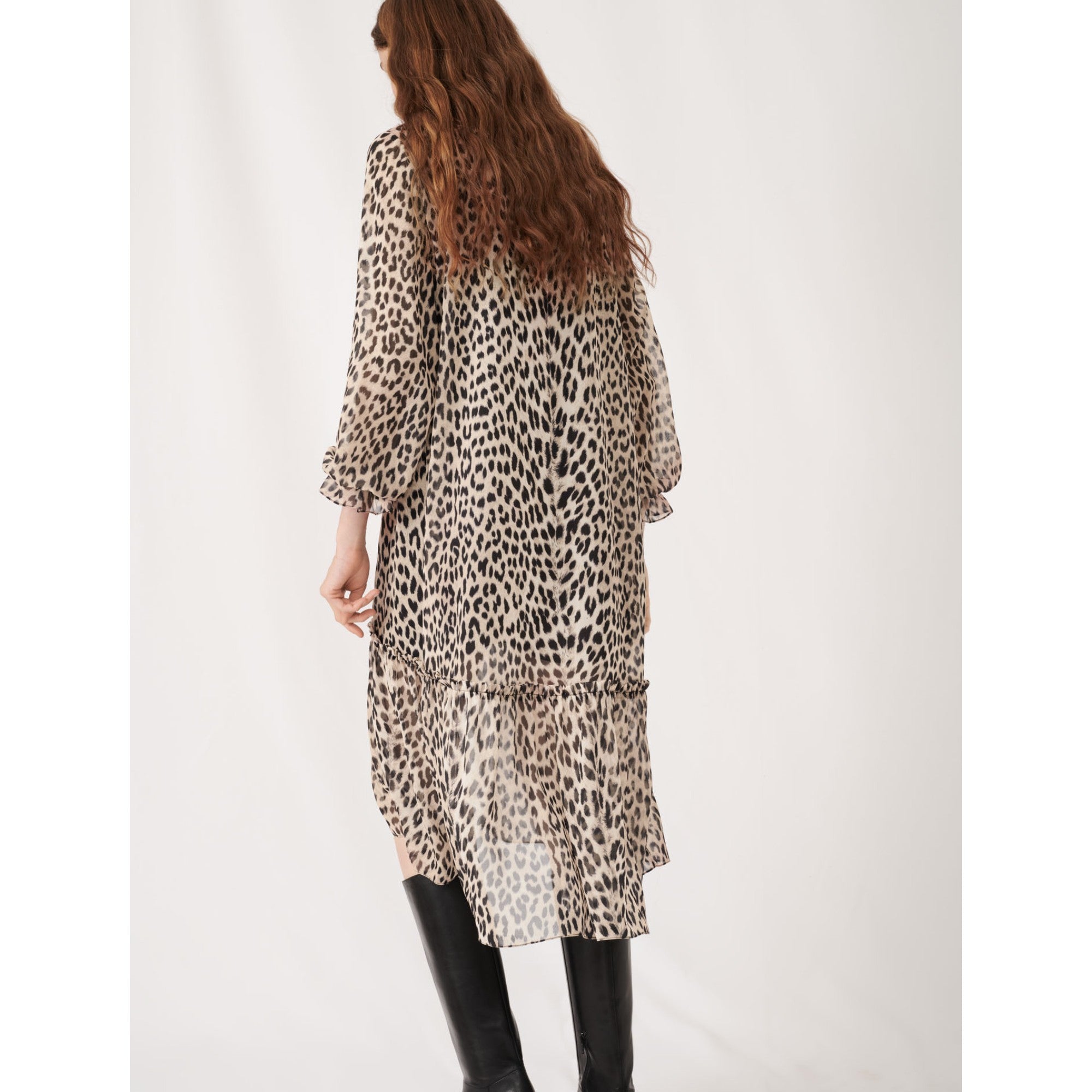 Women Printed Muslin Dress With Jewels - Natural Leopard