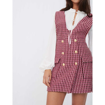 Women Trompe-L’Œil Tweed Dress - Fuchsia