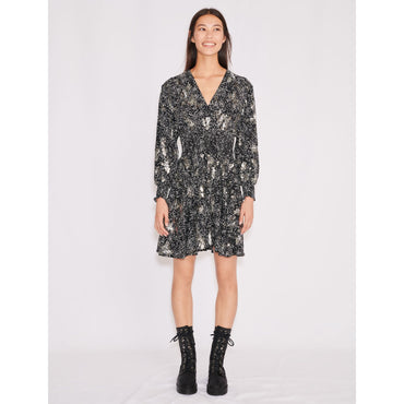 Women Printed Crêpe Sequin Dress- Black White