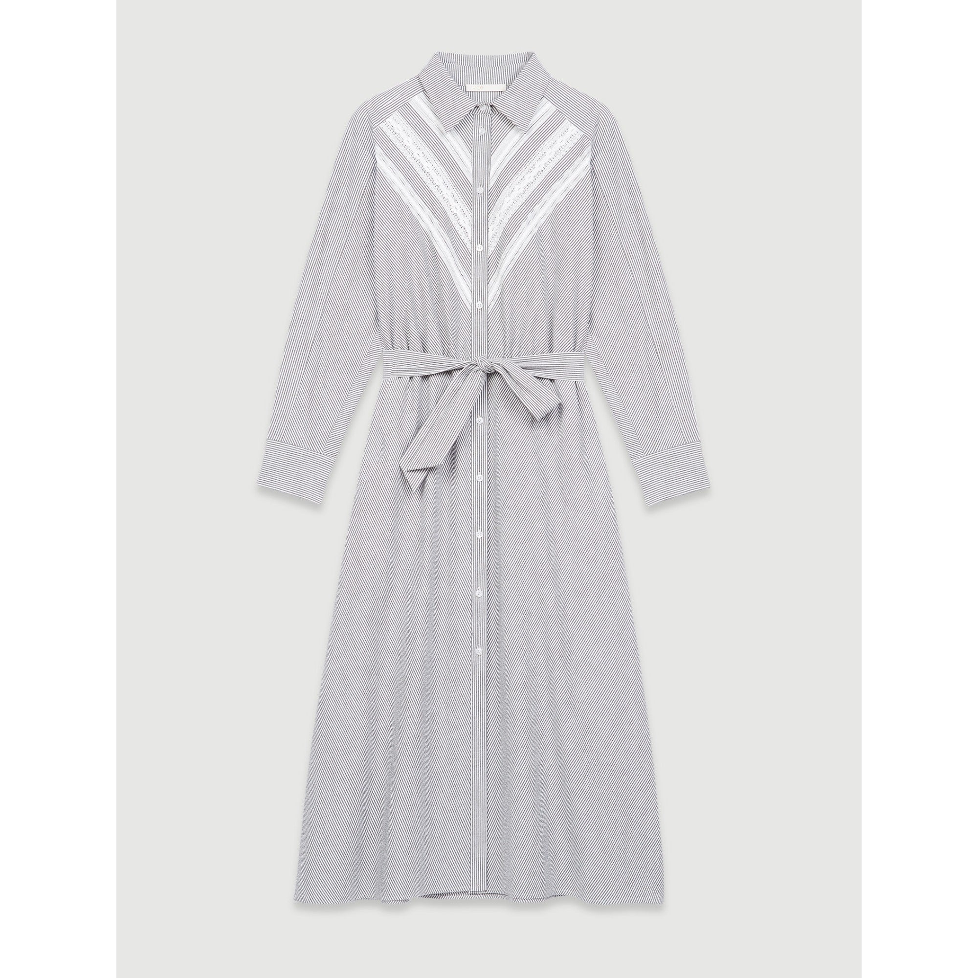 Women Striped And Lace Shirt Dress - Navy / Ecru