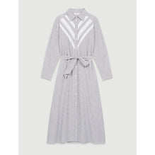 Women Striped And Lace Shirt Dress - Navy / Ecru