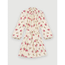 Women Baby Doll Dress In Printed Crêpe - Grunge Flowers White Pink