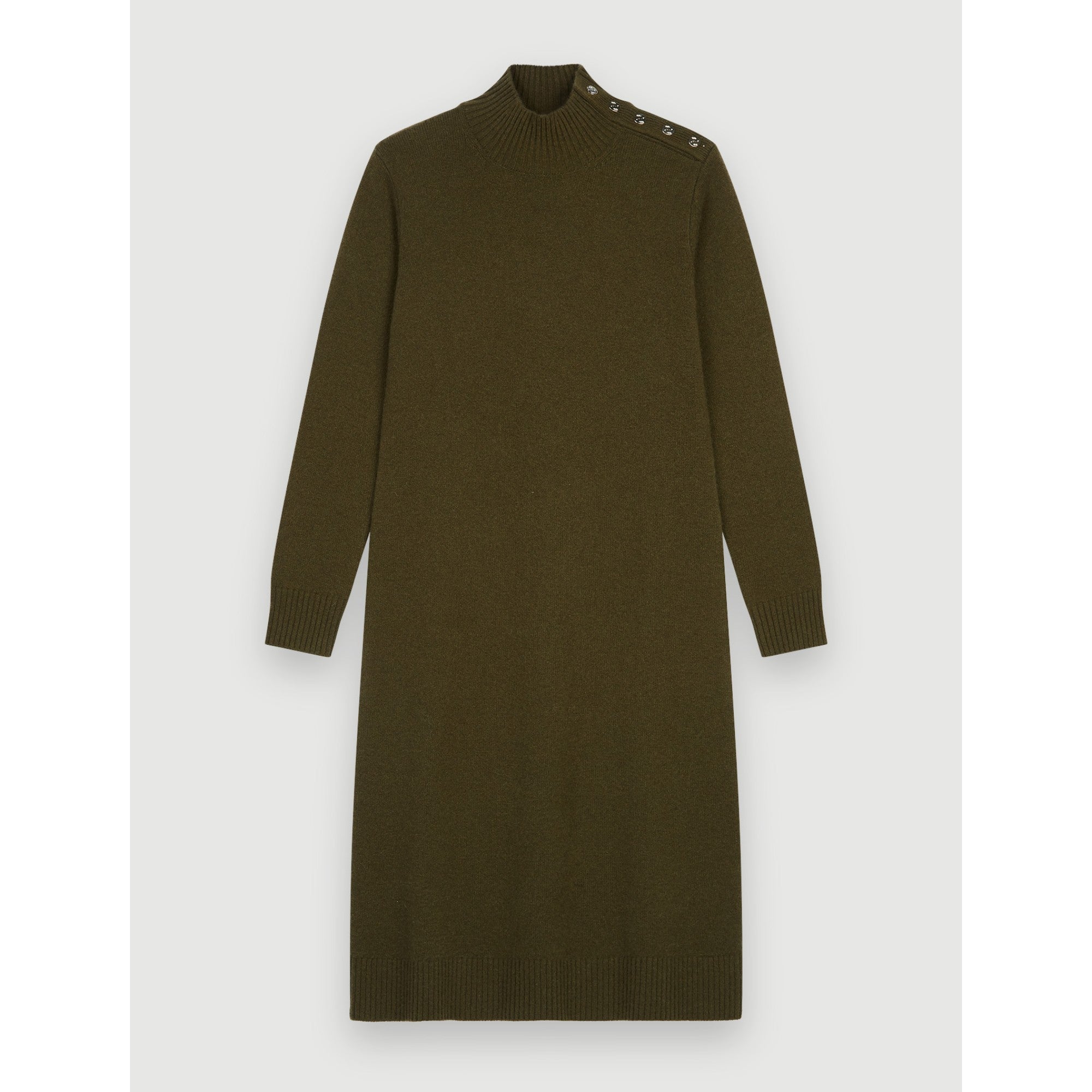 Women Cashmere Sweater Dress With Collar  - Khaki