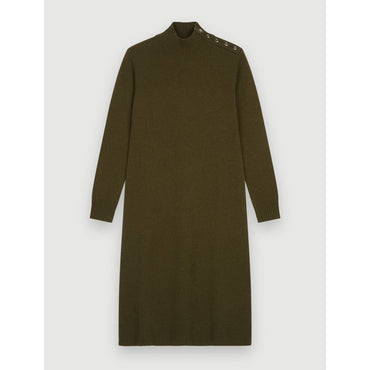 Women Cashmere Sweater Dress With Collar- Khaki