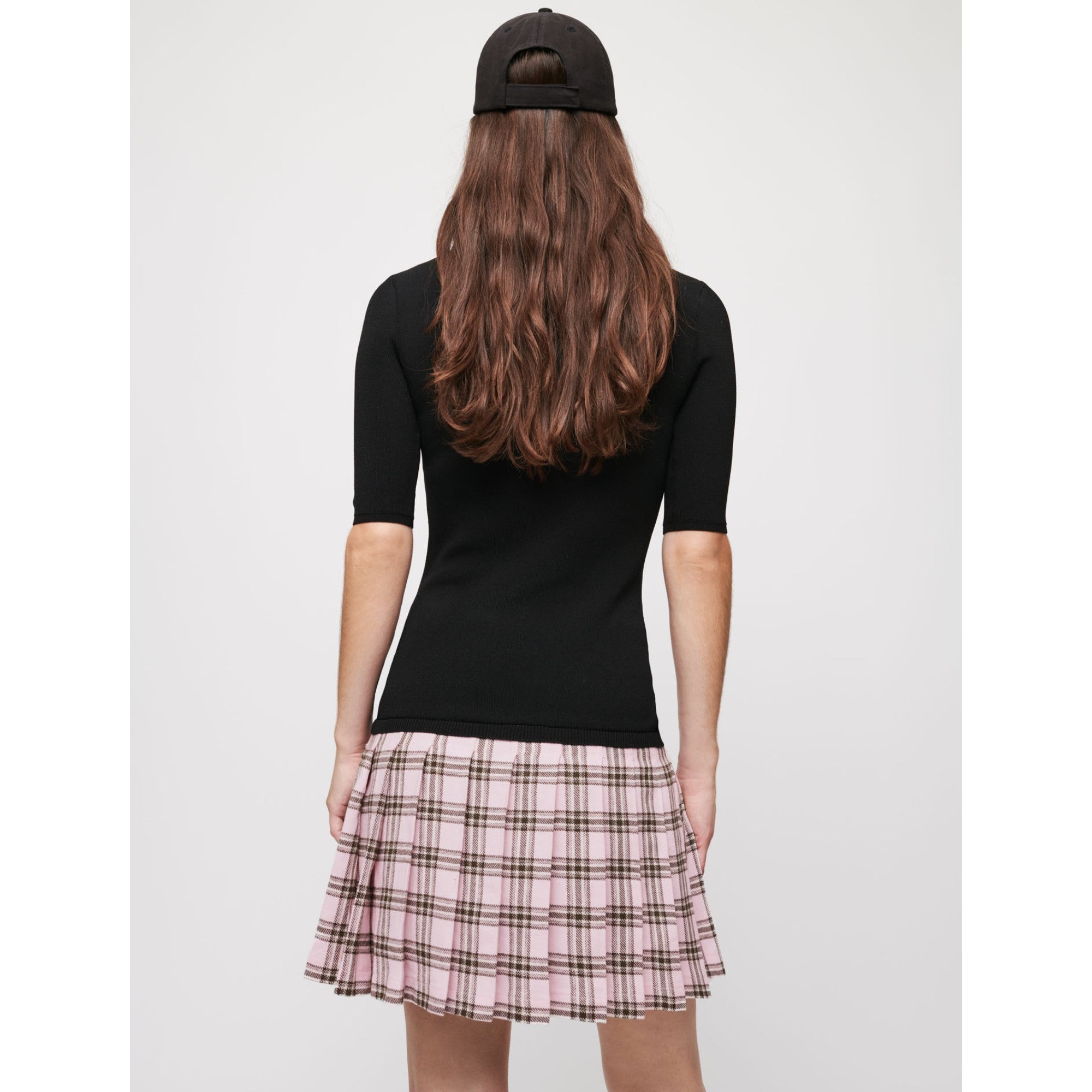 Women Checked Wool And Knit Dress - Black