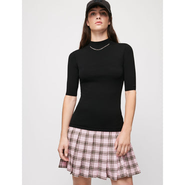 Women Checked Wool And Knit Dress - Black