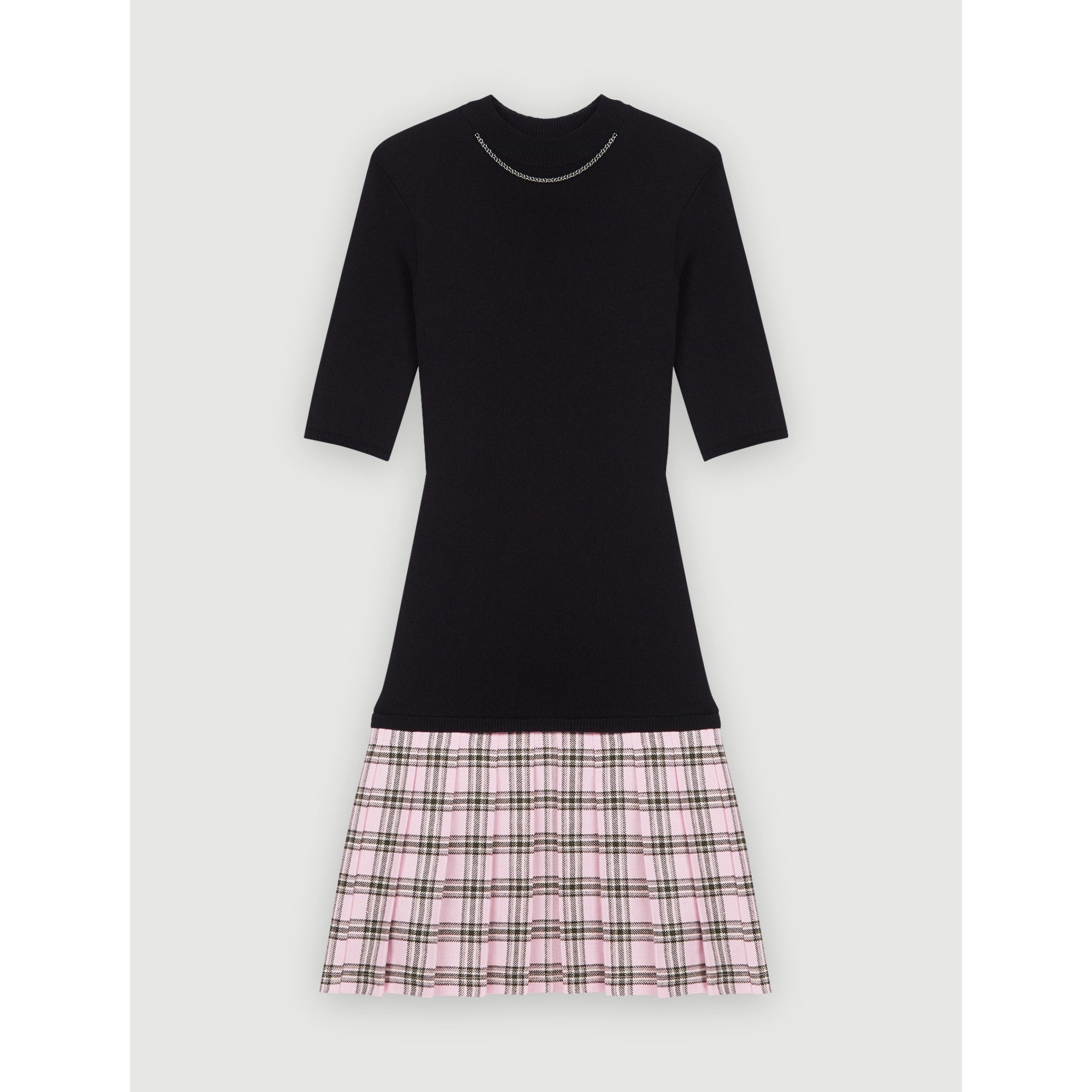 Women Checked Wool And Knit Dress - Black