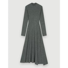 Women Knitted Slit Dress With Piercings - Grey