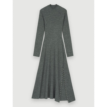 Women Knitted Slit Dress With Piercings - Grey