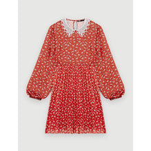 Women Horse-Print Dress With Guipure Collar - Red Horses