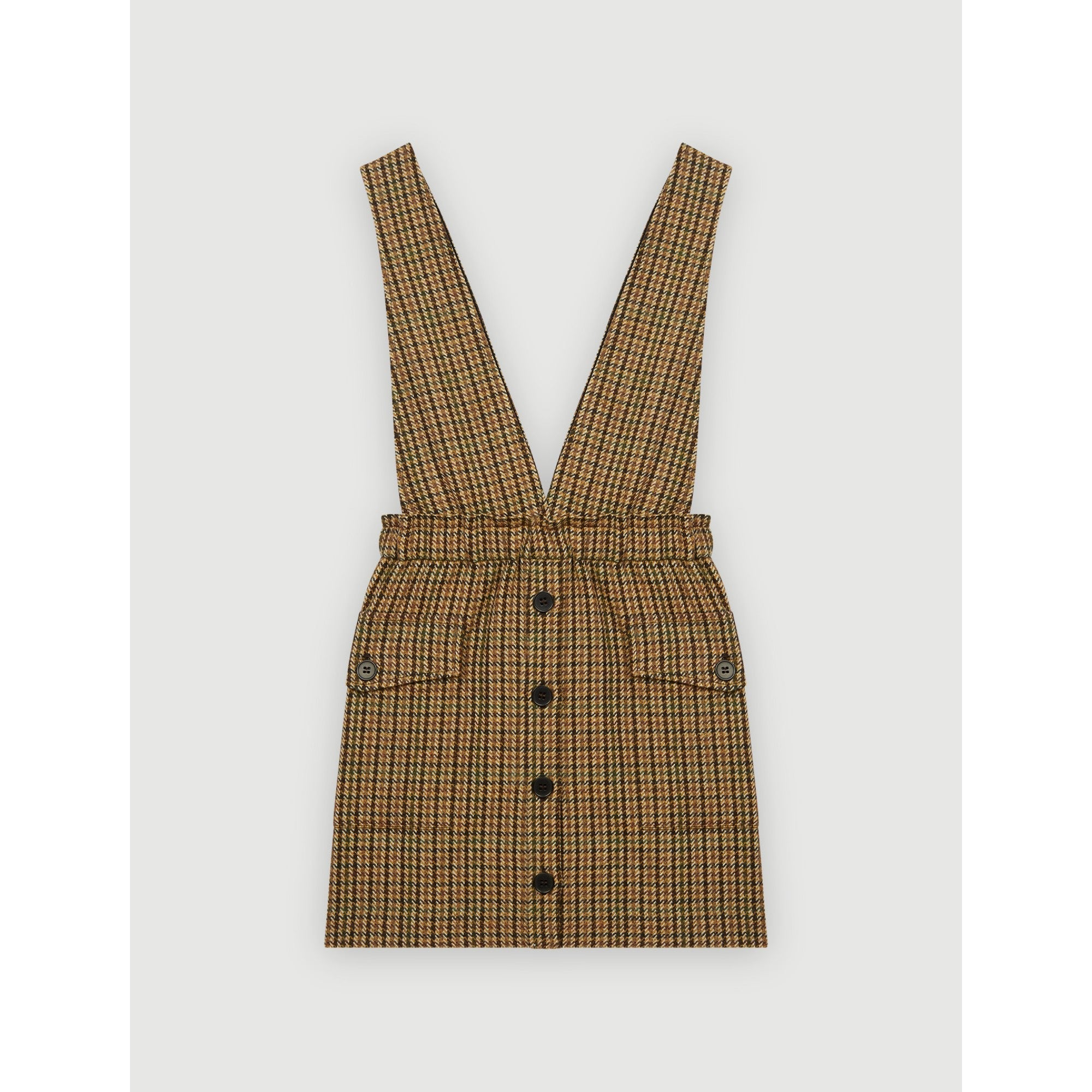 Women Checked Dress With Straps - Camel