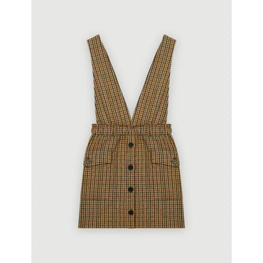 Women Checked Dress With Straps - Camel