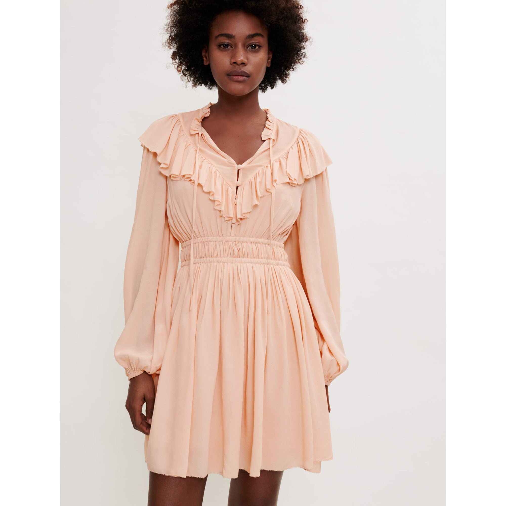 Women Ruffled Short Dress - Pale Pink