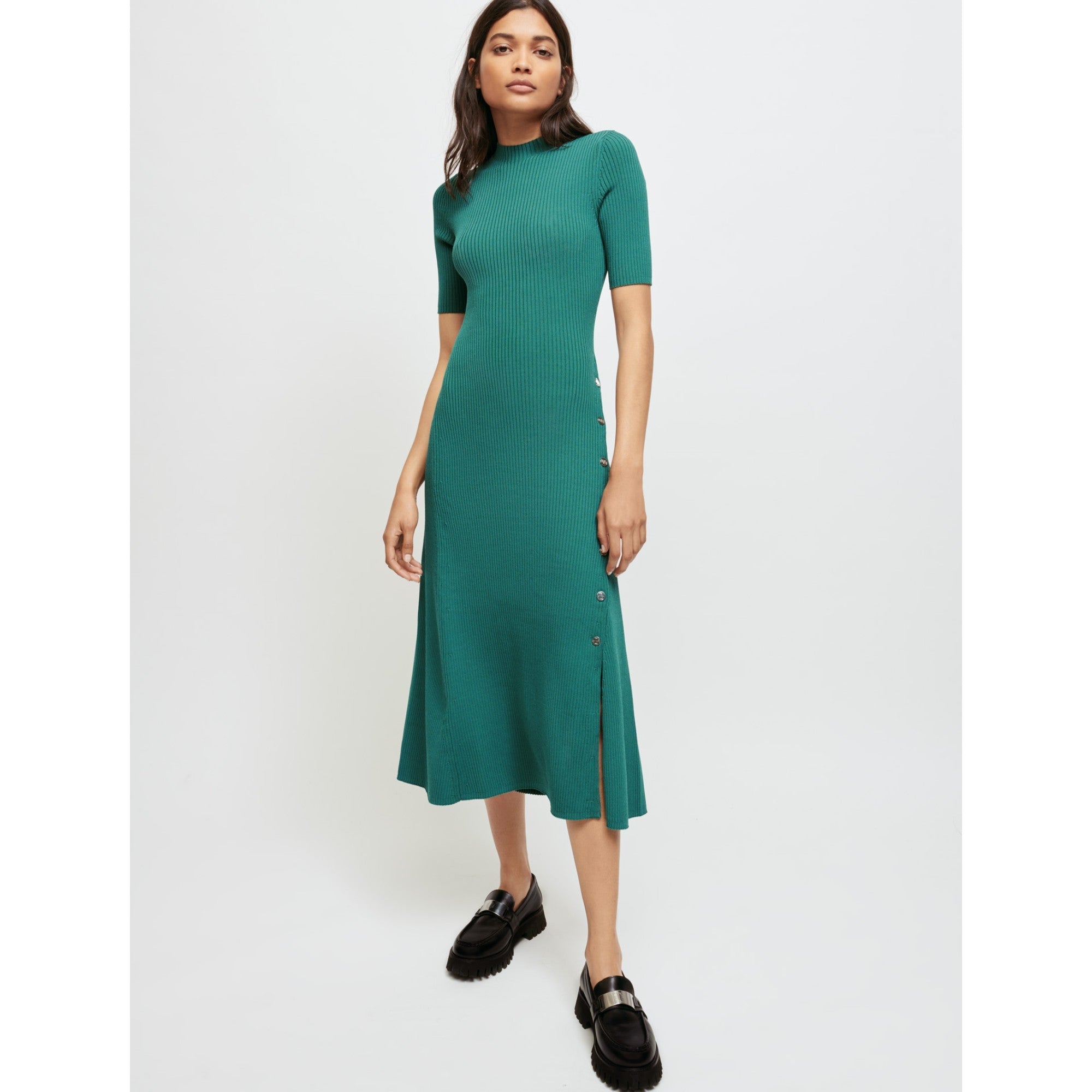 Women Ribbed Knit Dress - Celadon