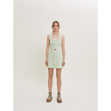 Women Shiny Tweed Dress - Light Green