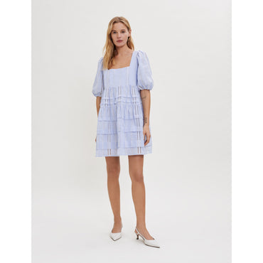 Women Cotton Dress With Small Contrasting Trim - Blue Sky