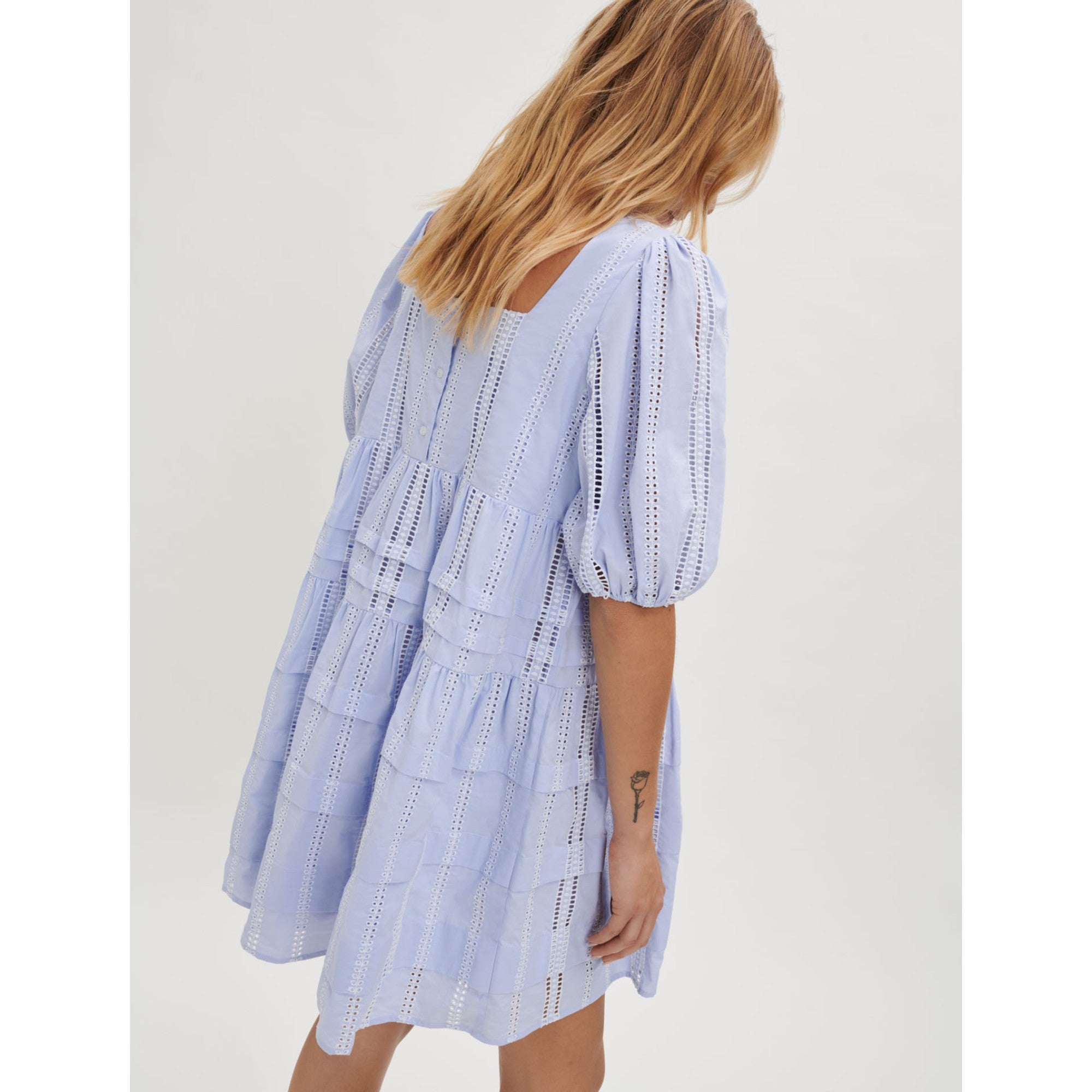 Women Cotton Dress With Small Contrasting Trim - Blue Sky