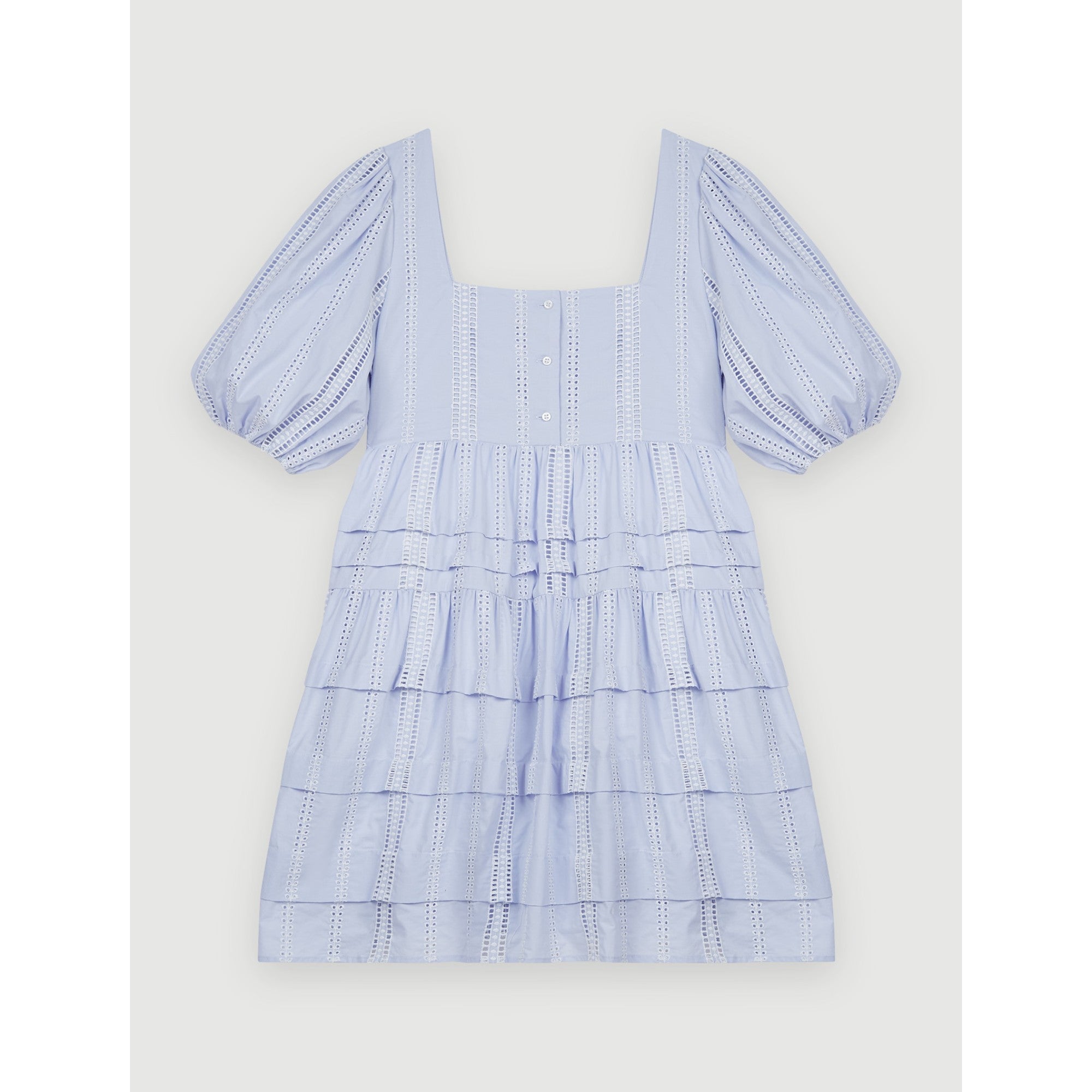 Women Cotton Dress With Small Contrasting Trim - Blue Sky