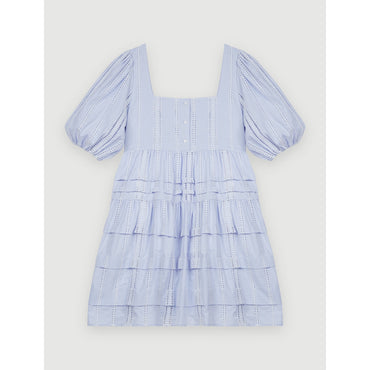 Women Cotton Dress With Small Contrasting Trim - Blue Sky