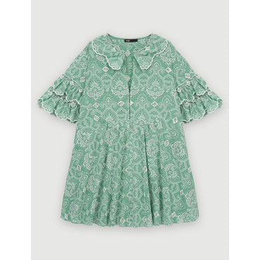 Women Embroidered Cotton Dress - Light Green